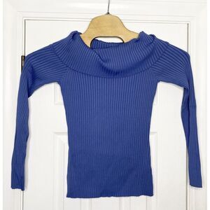 BCBG Maxazria Womens Risa‎ Off The Shoulder Ribbed Sweater Chambray L New Read